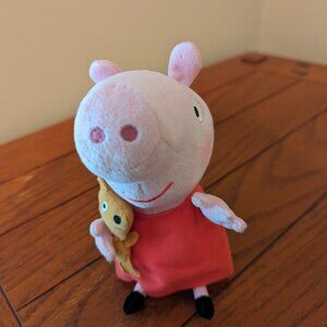 Ty Beanbag Peppa the Pig 6" Plush Holding Teddy Bear Embroidered Eyes & Nose
